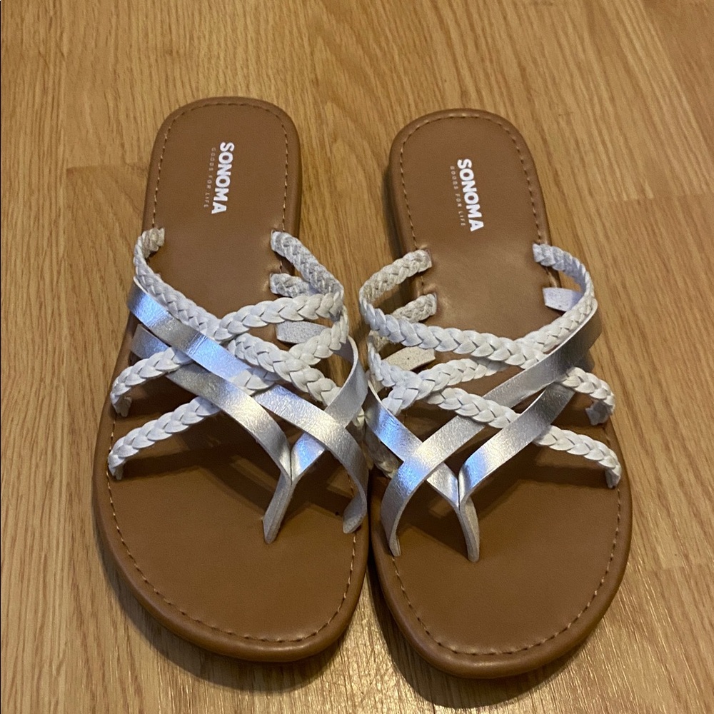 Sonoma Braided Sandals with White and Silver Straps